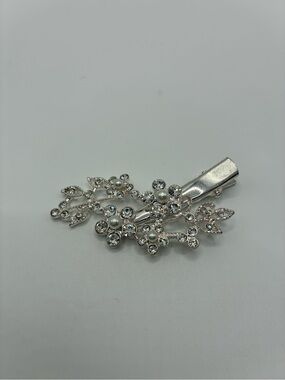 Silver Crystal & Pearl Floral Hair Clip for Women